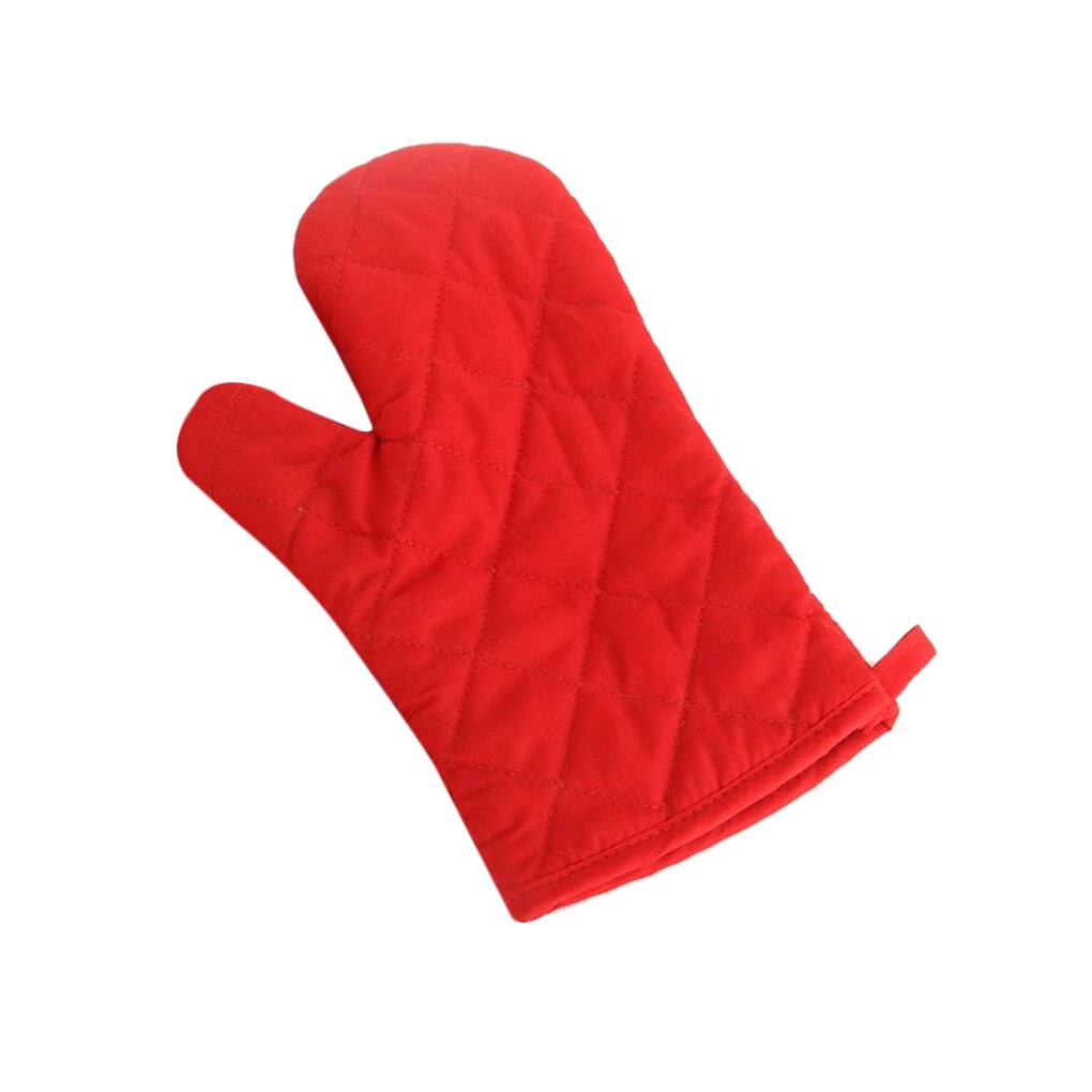 1PC High-temperature Thick Insulation Microwave Oven Gloves Kitchen Supplies Cotton Solid Oven Mitts: red