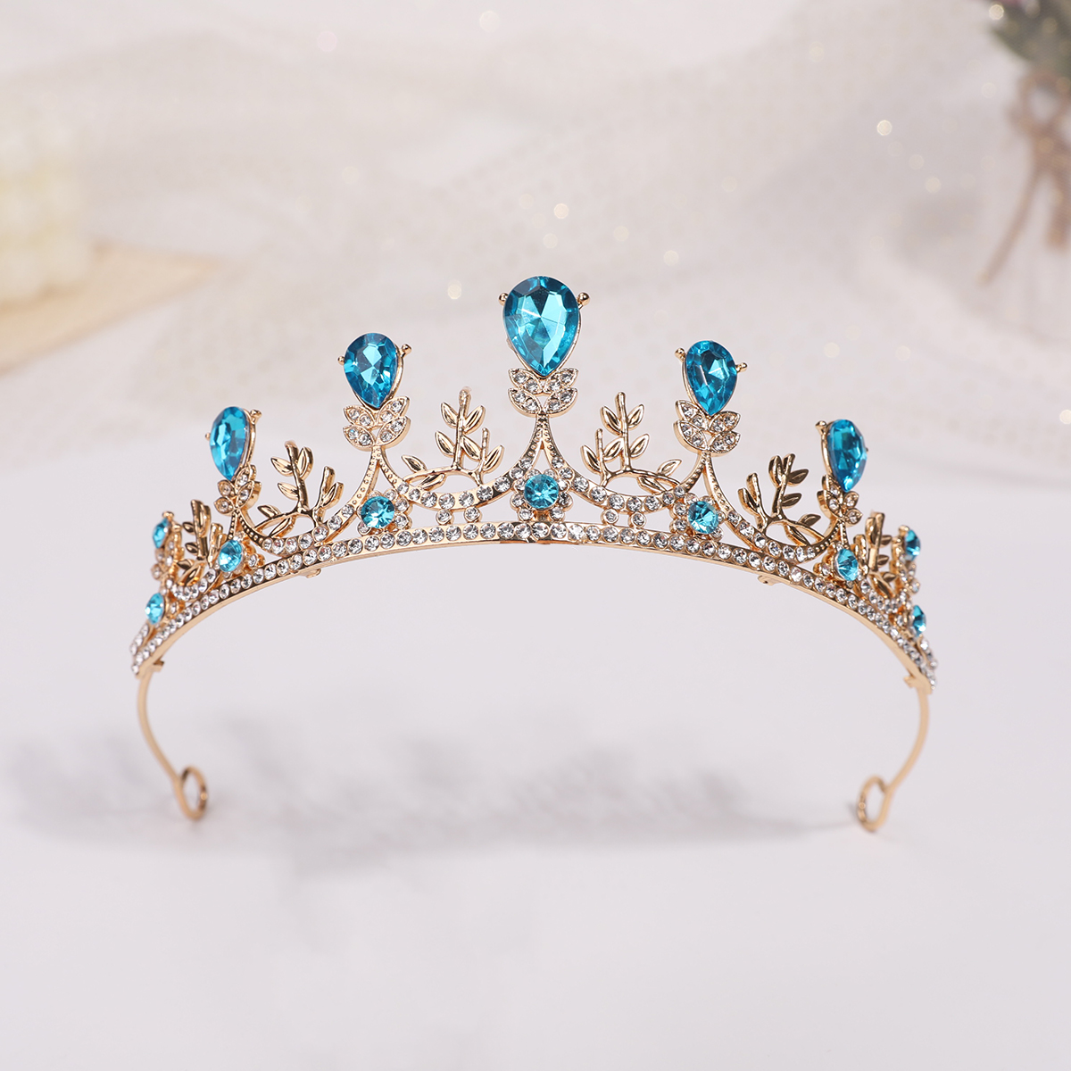 Braut goldene Krone Diamant Hochzeit Haarschmuck Brautkleid mit Schmuck Geburtstag Tiara Krone Zubehör.: Himmel Blau