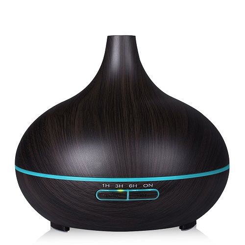 KBAYBO 300ml Air Humidifier Essential Oil Diffuser wood grain Aromatherapy diffusers Aroma purifier MistMaker led light for Home: Dark Wood / US