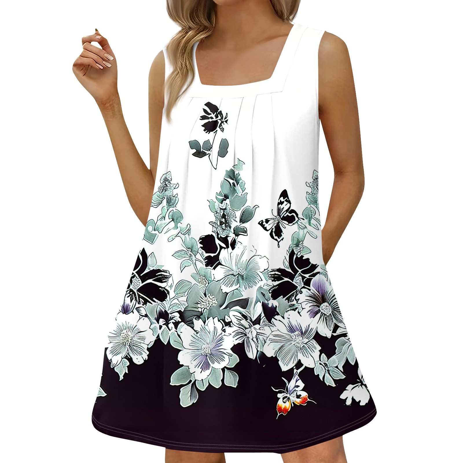 Summer Mini Dress Floral Print Prom Dresses Women Sleeveless Dress Female Evening Vestidos Beach Sundress: S / GRAY