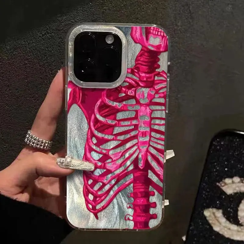 Rosa Lila Totenkopf Feder Blick Handyhülle für IPhone 16 15 14 13 12 11 Profi Max 7 8 Plus SE2 X XS Max XR stoßfeste schwer Startseite