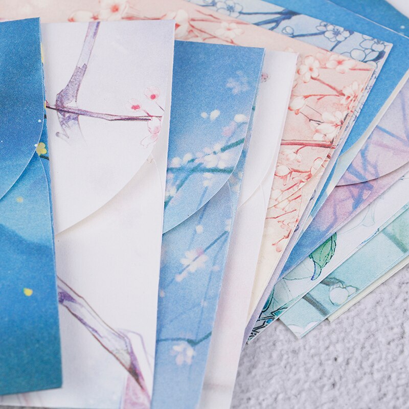 10 juegos de Sobres de papel con flores estilo chino clásico para cartas, papelería creativa, tarjetas postales de papel, tarjetas de papel, álbumes de recortes