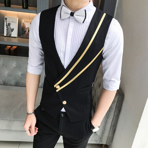 Britisk stil skrå pull bar enkelt række spænde vest tjener natklub vest arbejdstøj vest mand chaleco hombre: M
