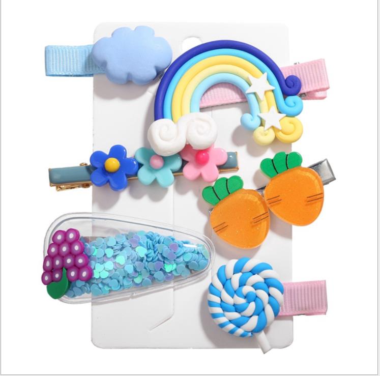 6Pcs Haar Clips Voor Meisjes Mooie Bloem Fruit Regenboog Vorm Haar Haarspeldjes Antislip Snoep Kleur Haarspelden: E