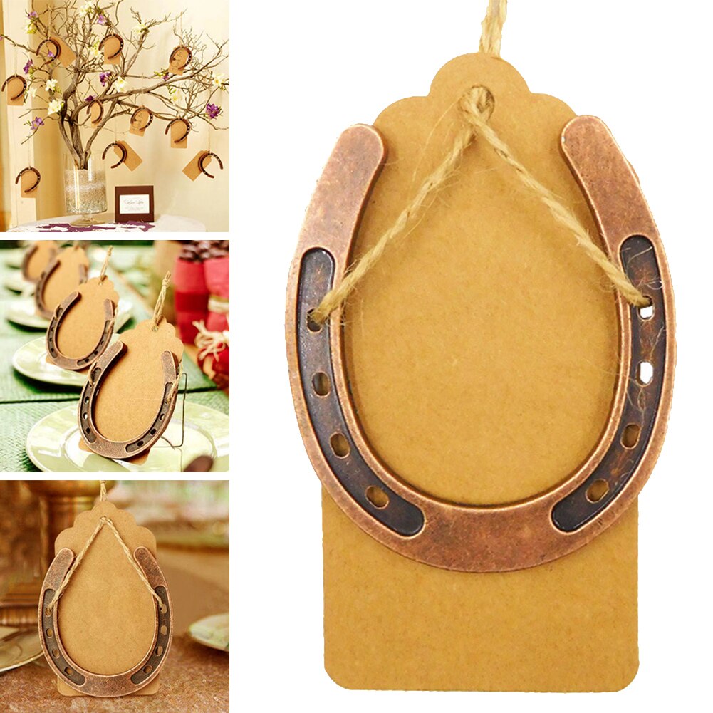 Hoefijzer geluksbrenger vintage gastgeschenken met kraftpapier hanger
