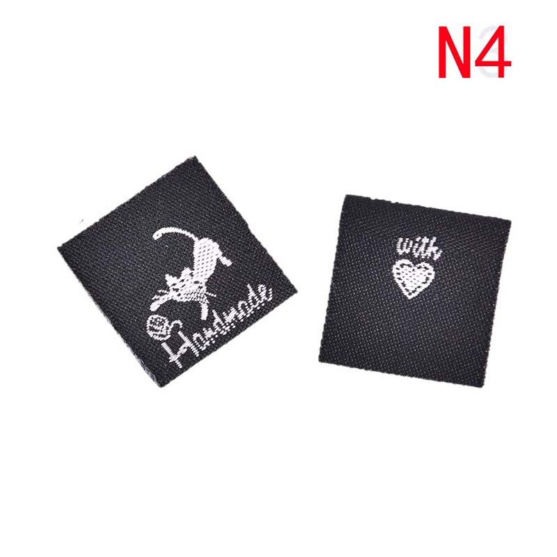 50 stuks diy vlaglabels voor kleding naaiaccessoires geweven handgemaakt met liefde kat naaimachine kledinglabels reliëflabels: N4 4 x 1.9cm