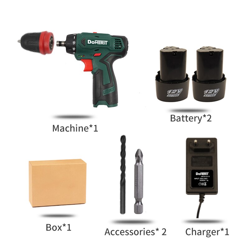 DoMERIT Cordless Impact Drill Two Heads 12V Home DIY Mini Drill Powerful Power Driver Wireless Screwdriver Drill Lithium Battery: EU-Package B