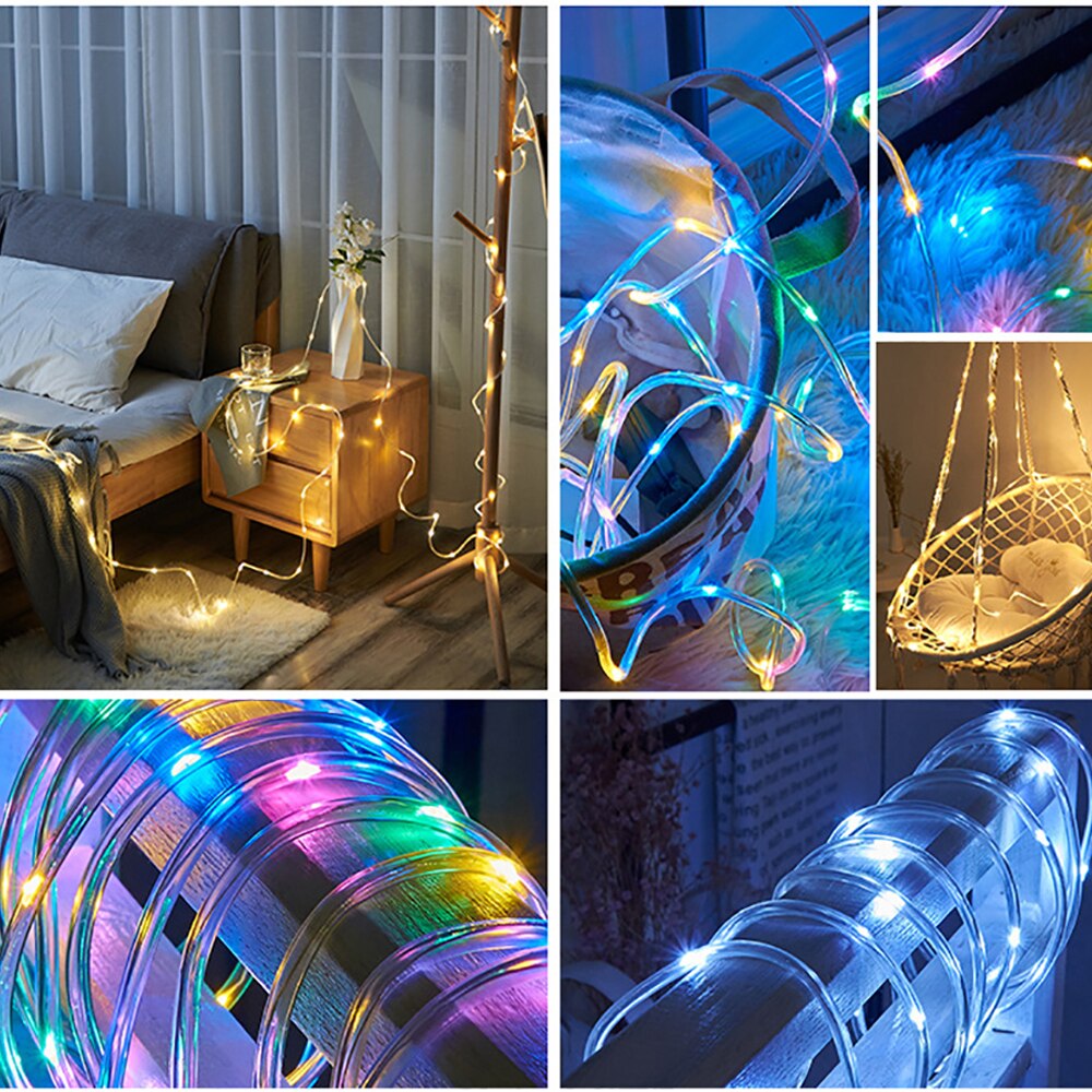 22M/12M LED Rope Light String Garland Waterproof 8 Modes Rainbow Tube Rope Led Strip For Christmas Outdoors Decoration