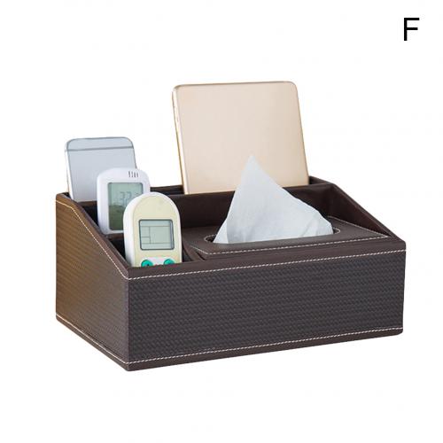 Partitioned Faux Leather Tissue Box Home Desk Table Remote Control Phone Tissue Paper Napkin Storage Box Holder Organizer: F