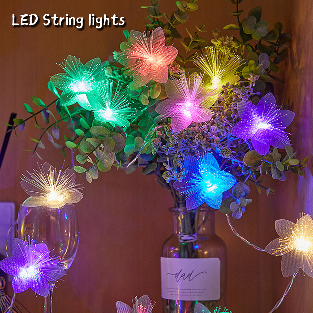 2/3M LED Glasvezel Fairy Light Batterij-aangedreven Garland Kerst Decoratie Party Nieuwjaar Decor Kunstbloemen Festoen