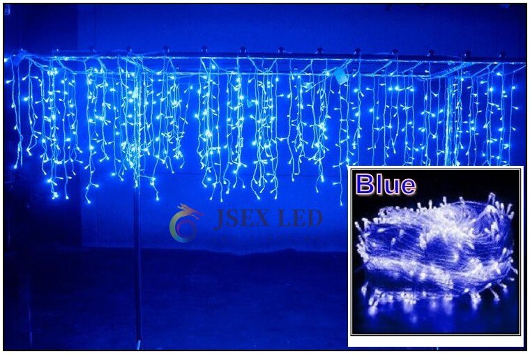Christmas lights led curtain icicle string lights 5M droop 0.4-0.6m waterfall outdoor decoration for party garden home wedding: Blue / 220V EU Plug
