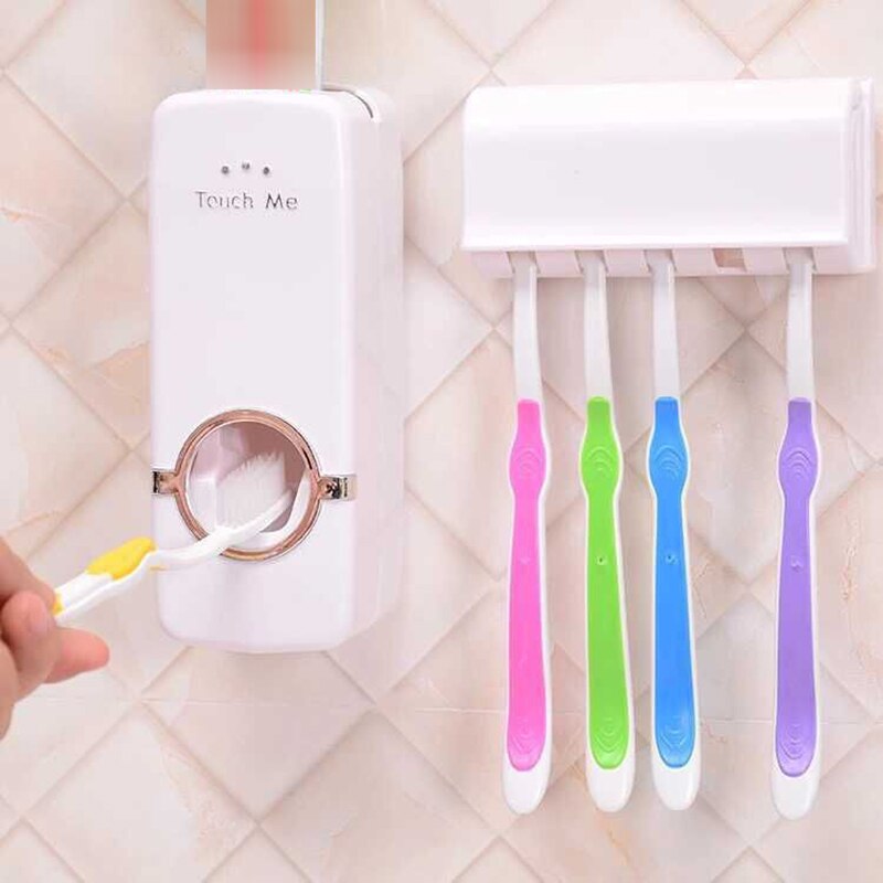 1 Set Automatic Toothpaste Dispenser Toothbrush Holder Wall Mount Type Bathroom Accessories Set Tooth Brush Holder
