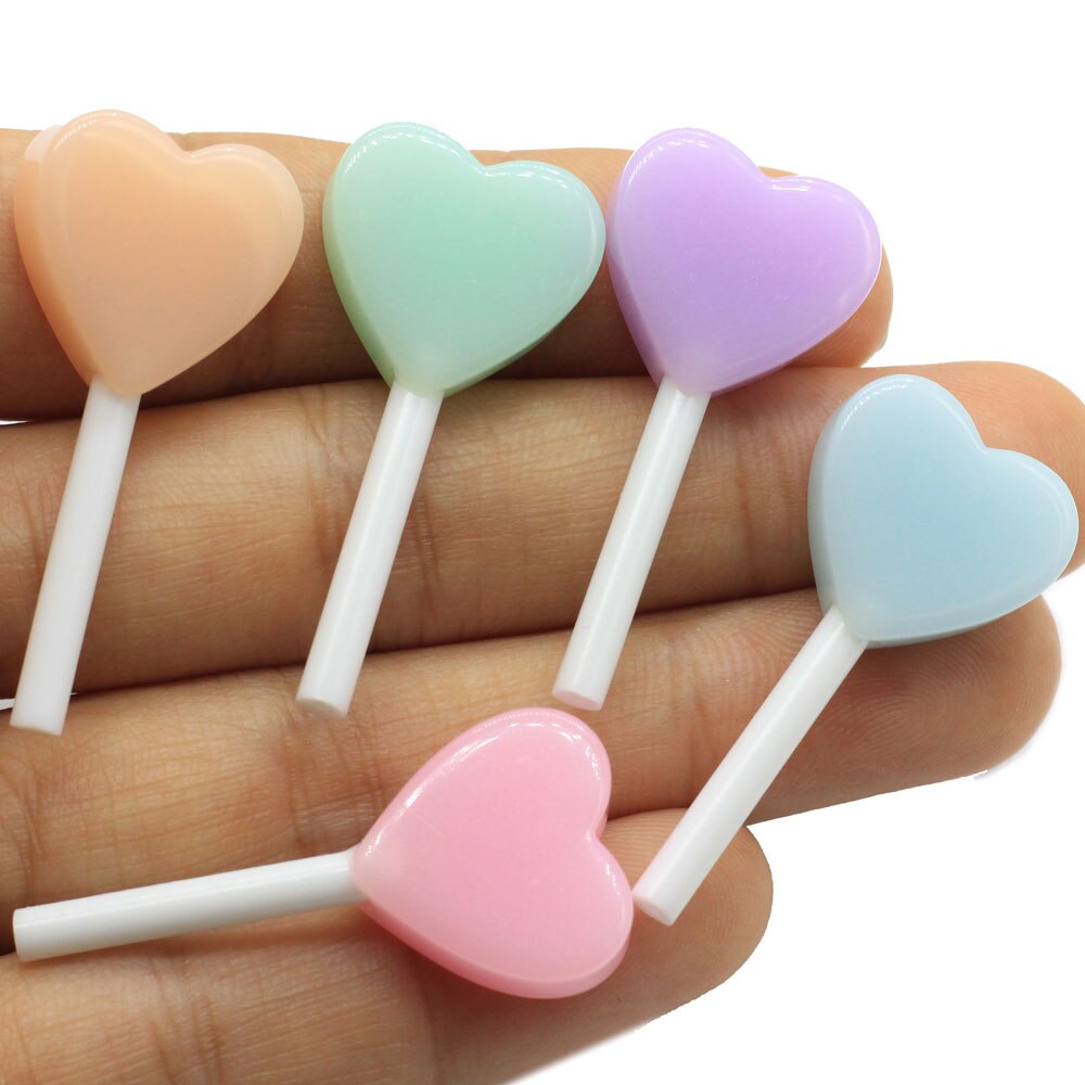 10/20 stk ny nyhed blandet hjerte slikkepind 40*18mm pastel slikkepinde sød flatback harpiks cabochons dekoration håndværk til øreringe &