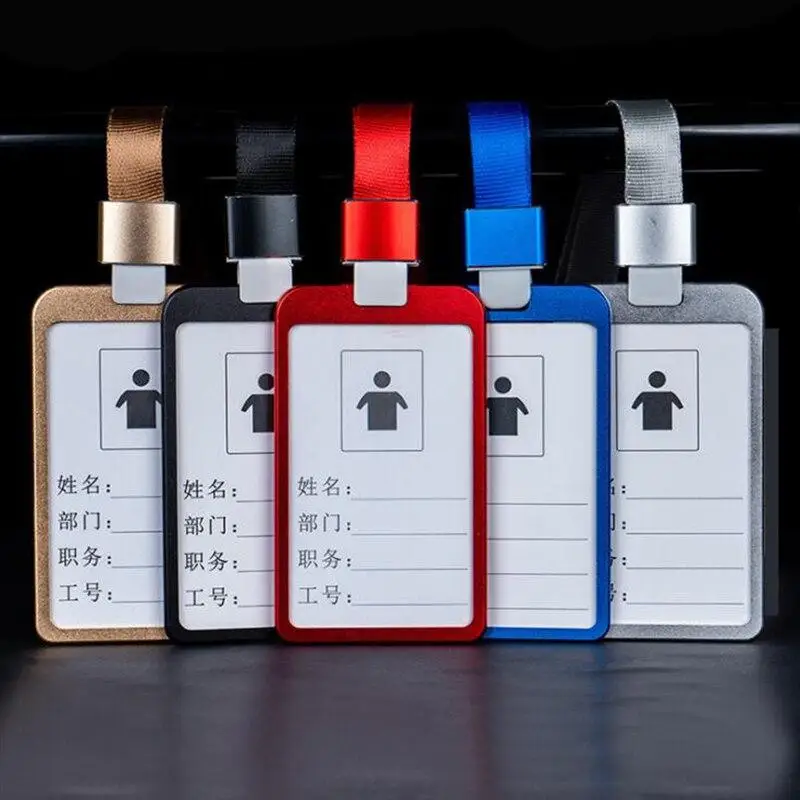 Aluminum Alloy Working Permit Cover ID Name Card Badge Holder Business Pass Card Lanyard Sleeve Case Metal Work Card Case Women