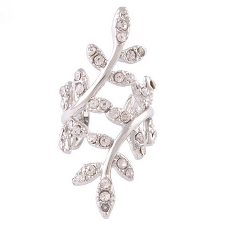 Retro Crystal Earings Rhinestone Leaf Ear Cuff Earrings Warp Clip Ear Clip Women's Jewelry 1PC Graceful: Silver Plated