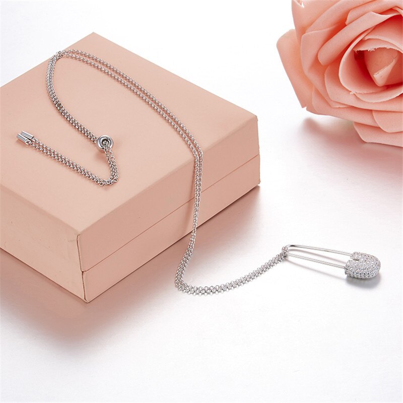 Ketting met 925 sterling zilveren paperclips en pins, merk monaco, roségoud,  s925 statement hangers en sieraden.