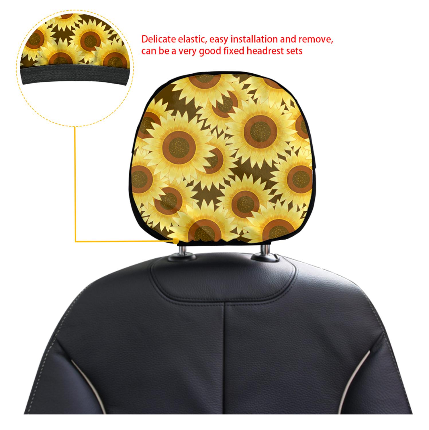 INSTANTARTS Day of Dead Car Seat Headrest Covers Sugar Skull Pattern Breathable Protective Rest Cushion Covers Universal