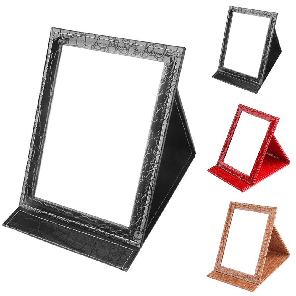Folding HD PU Leather Makeup Mirror Ladies Portable Desktop Office Dormitory Simple Folding Mirror