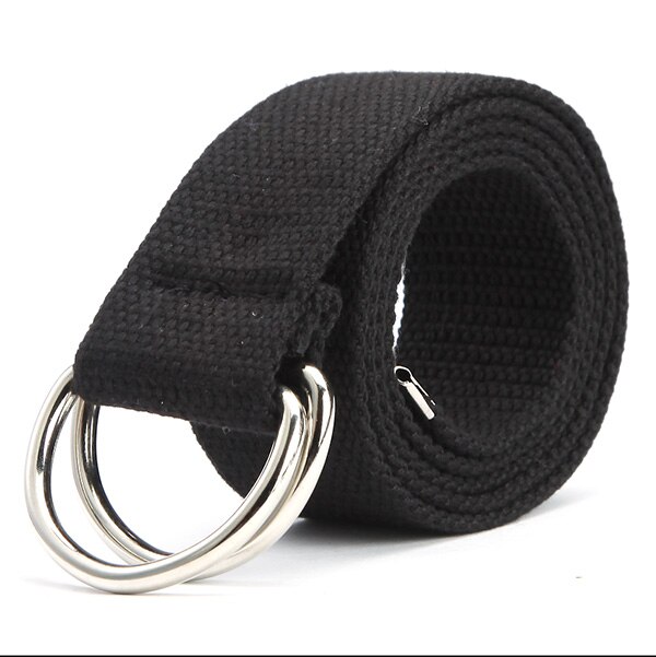 Trendy Mode Riem 10 Kleur Dames heren Canvas Dubbele Ring Gesp Casual Wilde Geweven Riem: Black