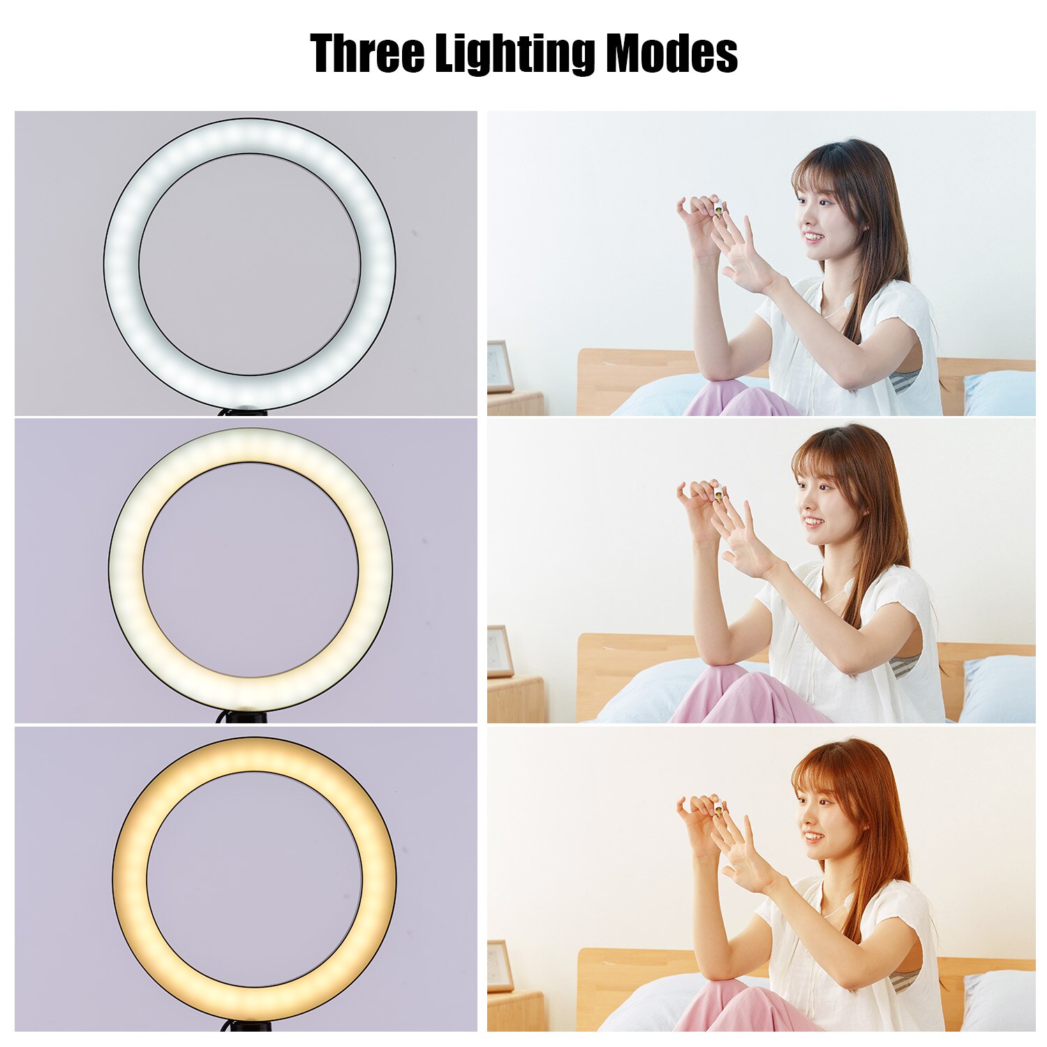 Ring Light Kit 20cm Diameter 3000K-6500K Bi-color Dimmable Ring Video Light + Mini Ball Head + 50cm Light Stand + Fixing Clamp
