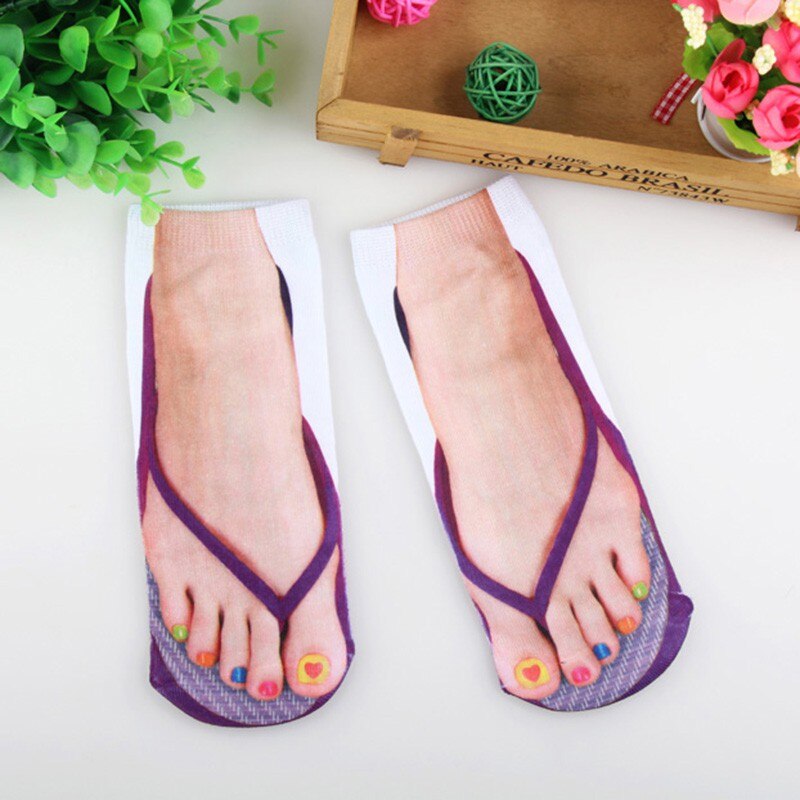 Calcetines con estampado 3D para chanclas, calcetines divertidos para pies, zapatillas, Camping, senderismo, correr, cómodos: Morado
