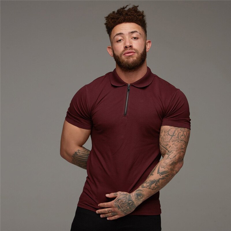 T-Shirt manches courtes pour homme, vêtement de sport, Slim, avec fermeture éclair, à la