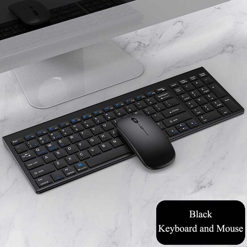 Wireless Bluetooth Keyboard Three-mode Silent Full-size Keyboard and Mouse Combo Set for Notebook Laptop Desktop PC Tablet: Black Keyboard Mouse
