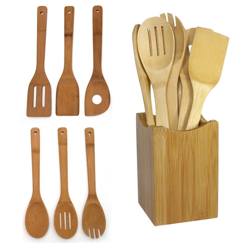 6 stuks/set bamboe lepels houten lepel bamboe keuken kookgereedschap soep theelepel spatel lepels set goed