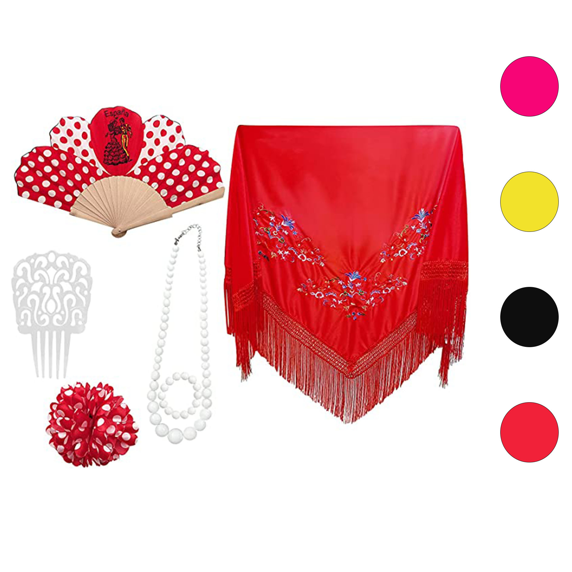 Accesorios Mantilla de Flamenca para Mujer, Disfraces de Sevillana para de Abril Feria, Pack Completo Accesorios