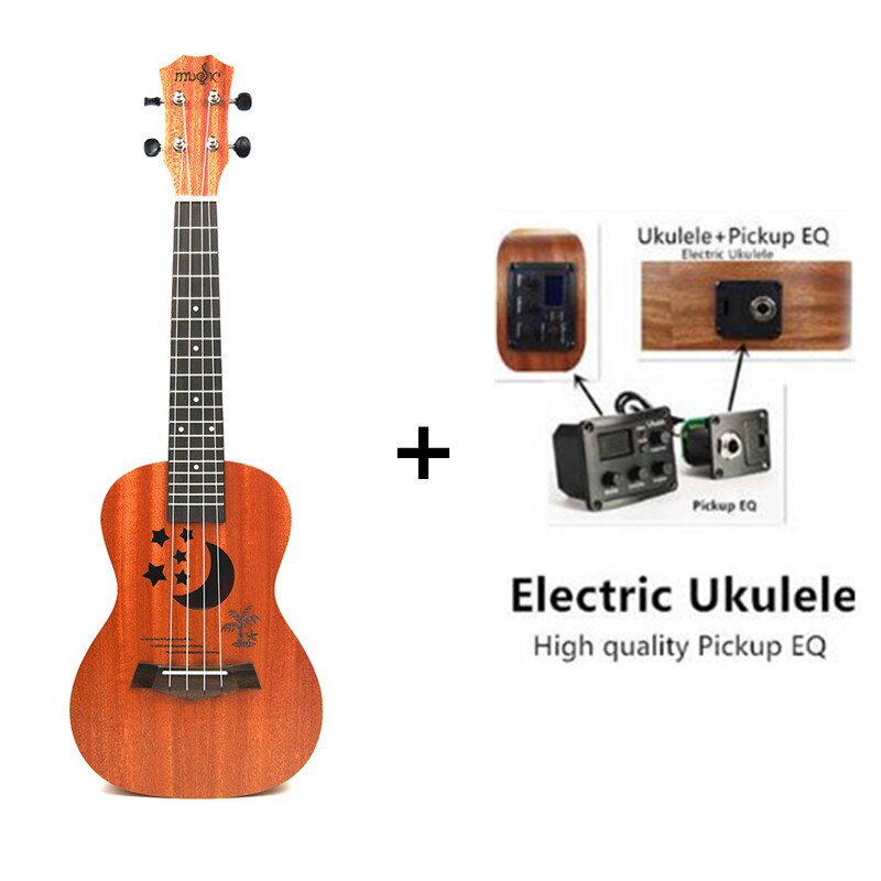 Ukulele 21 inch Kleine Gitaar 4 Strings Ukulele Akoestische Elektrische sopraan ukulele sapele Star Moon partten voor Kinderen: only electric Uku