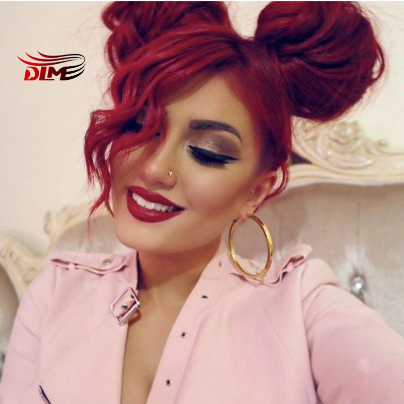 DLME Body Wave Lace Front Wigs Free Part Red Wig Synthetic Lace Front Wig High Temperature Fiber Hair Women Wigs