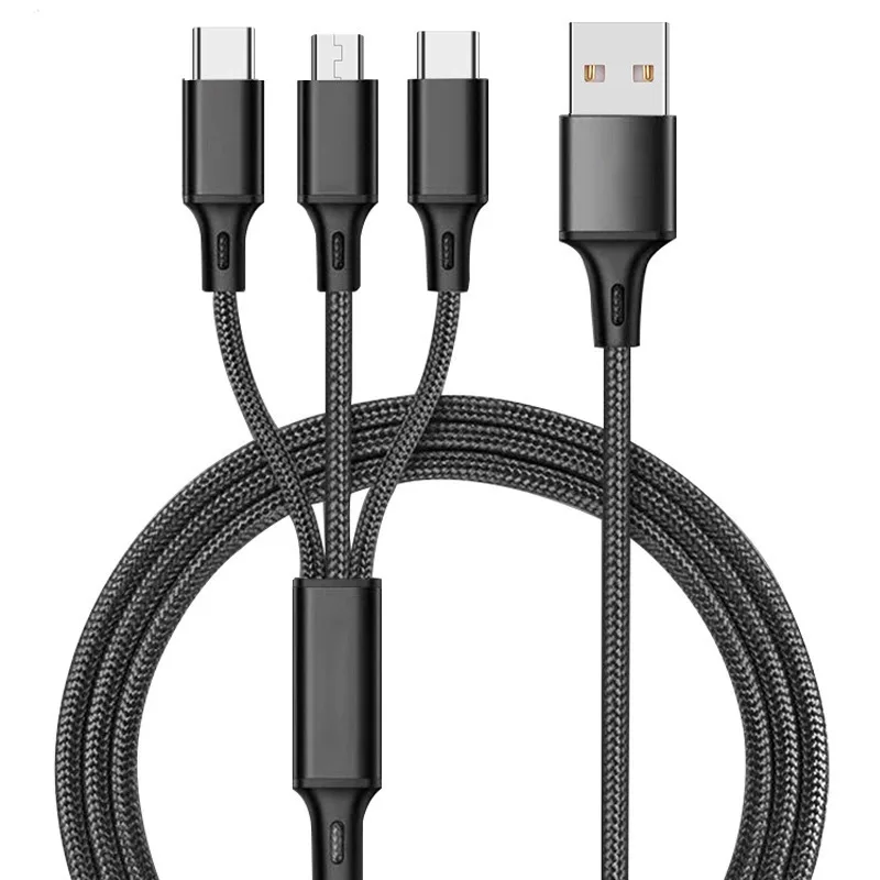 Data Type USB Charger Cable, Universal Fast Charging Cable 3 In 1 Multi-function Charging Cable: black