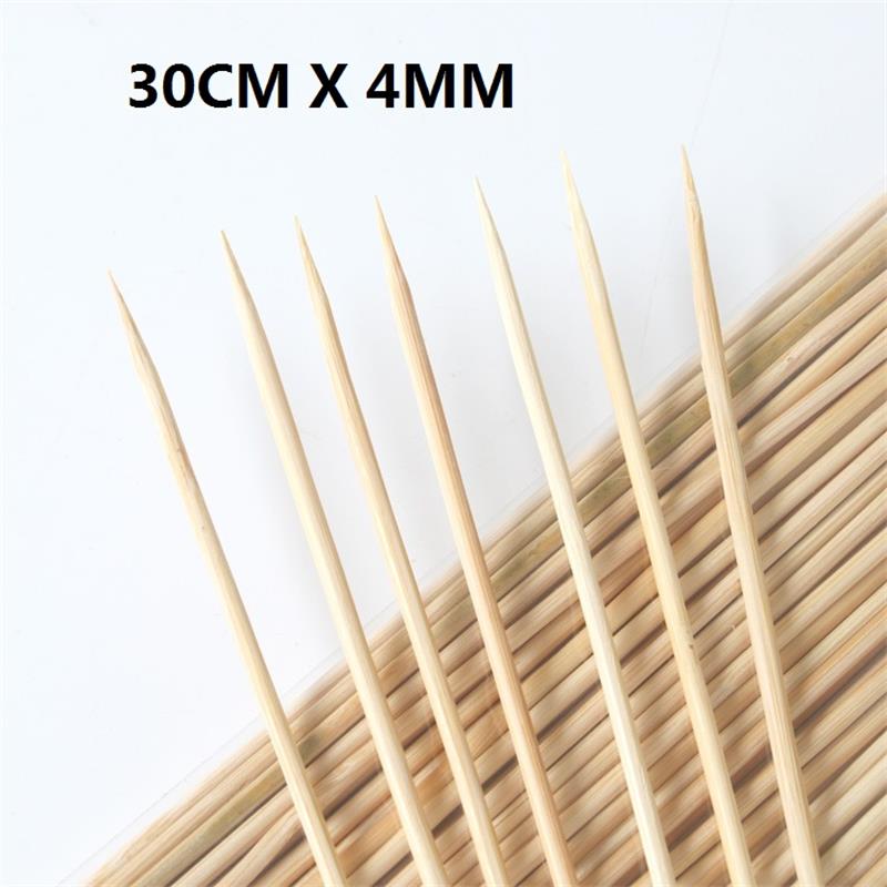 Pinchos largos de madera para barbacoa, palitos de bambú, parrilla para carne, comida, tomate, patatas, Bar, suministro de restaurante, 30cm x 4mm, 100-400 Uds.