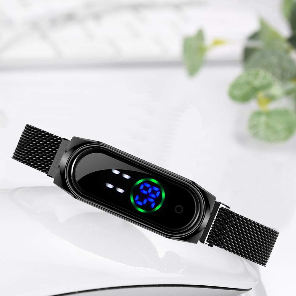 Dames Horloge Vrouwen Touch Screen Led Horloges Rose Goud Magnetische Mesh Riem Elektronische Klok Digitale Horloges Relogio Feminino