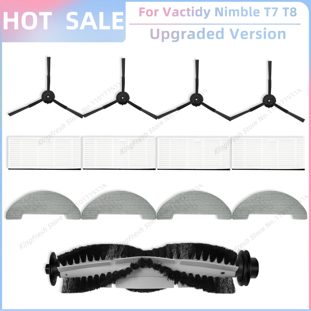 Compatibile con ricambi e accessori per il robot aspirapolvere Vactidy agile T7 T8 Spazzola laterale principale Filtro Hepa Panno per la pulizia: Borgogna