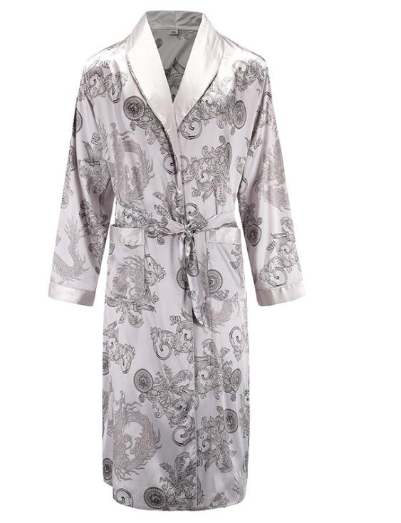 Mænd morgenkjole lange ærmer kimono badekåbe kjole silkeagtig satin drage print pyjamas nattøj nattøj kjole afslappet hjem: Kappe 5 / L