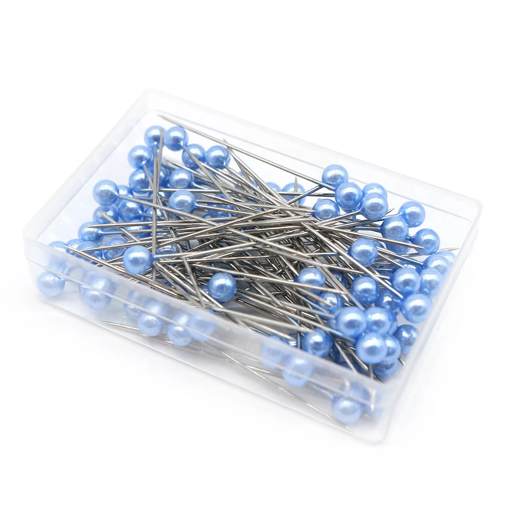 100Pcs/Box Colorful Round Pearl Head Needles Stitch Straight Push Sewing Pins Dressmaking DIY Accessories Positioning Tools: Yellow