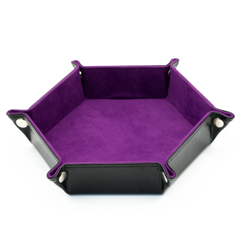 Reversible Foldable Dice Tray Hexagon Leather Dice Rolling Tray Portable Dice Holder for DND Dice Game Table Games Candy Storage: Purple