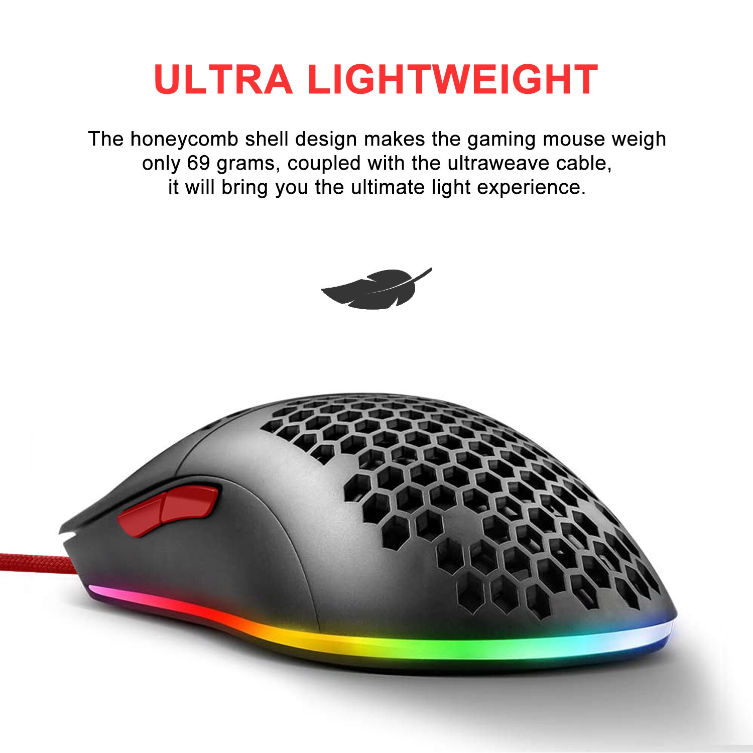 RedThunder M6 Lightweight Honeycomb Shell Wired RGB Gaming Mouse - Programmable 7 Buttons - Adjustable 7200 DPI-for PC PS4 Xbox