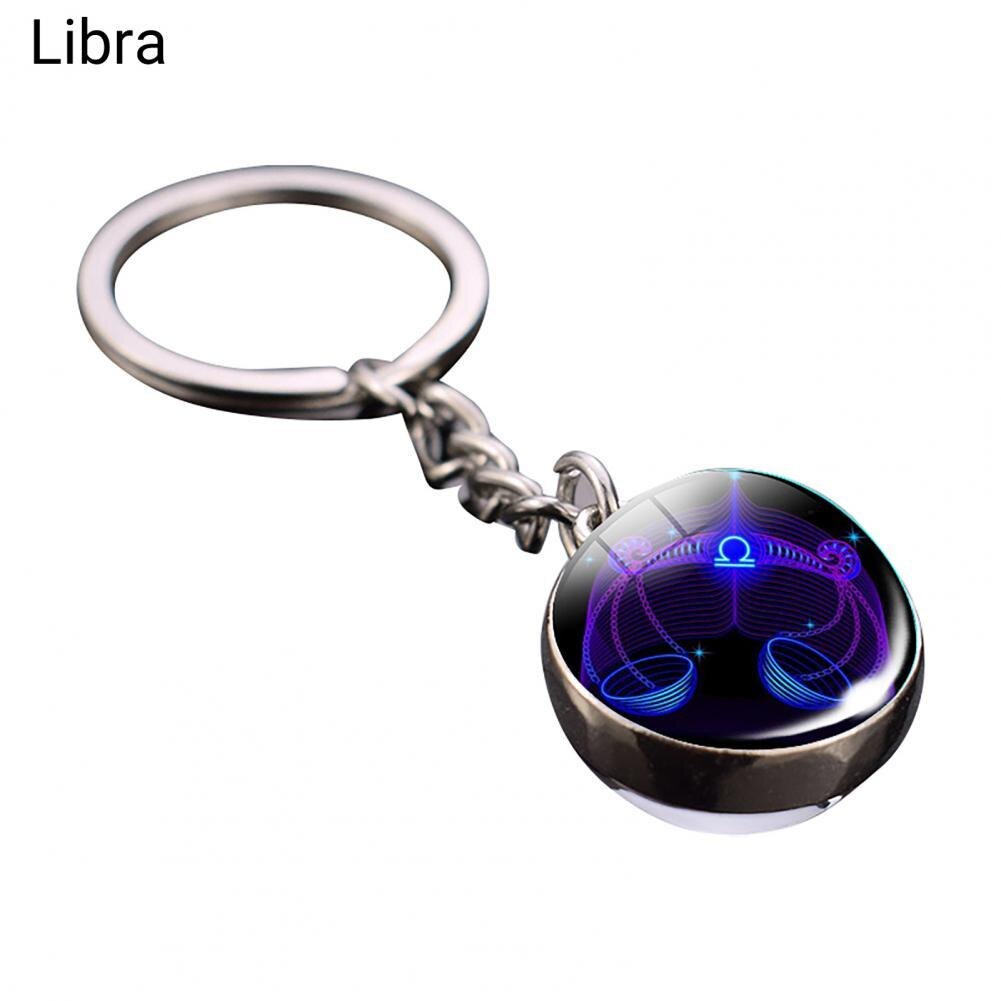 Glass Ball Pendant Decor Key Chain Lightweight Zodiac Style Glass Ball Constellation Keychain: Libra