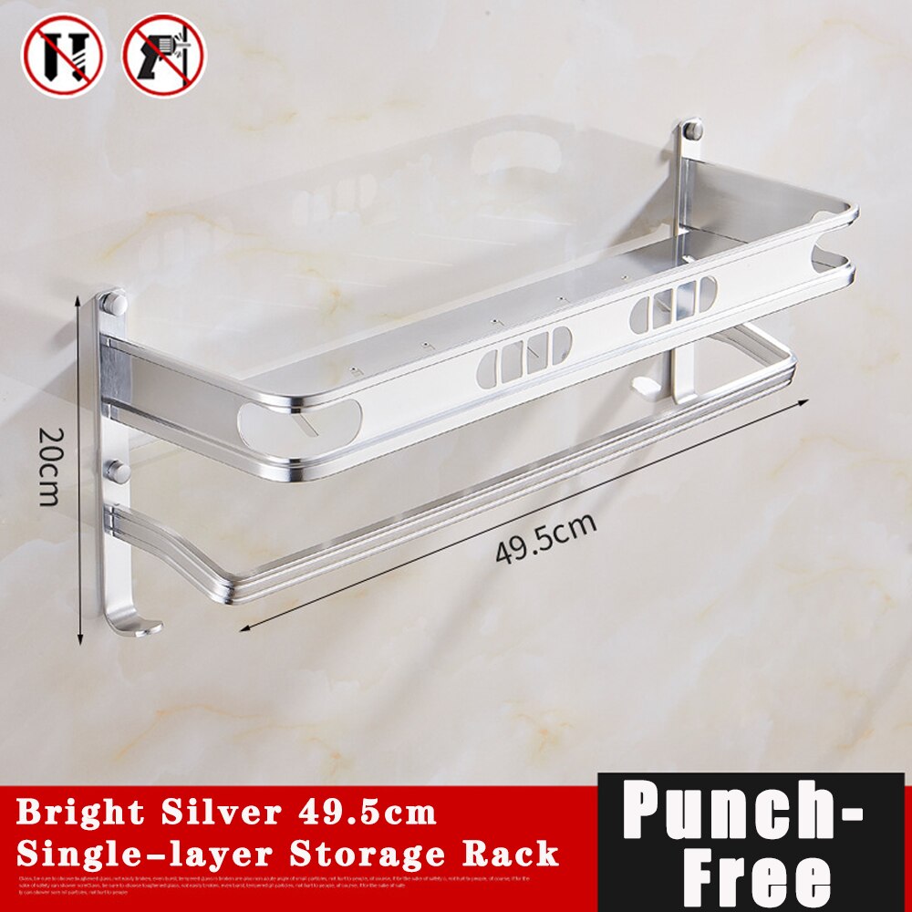 Punch-Free For Bathroom Accessories Space Aluminum Black Multifunctional Single And Double Layer Storage Rack Shower Shelves: Silver 1 Floor 50cm
