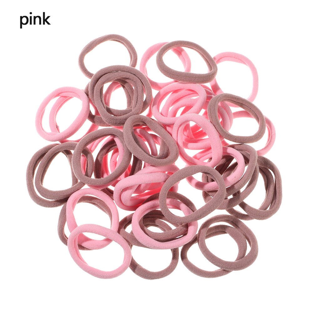 50pcs No-damage Hair Ropes Mini Elastic Rubber Hair Bands for Women Seamless Hair Ties Ponytail Holders Hair Accessories: pink 1