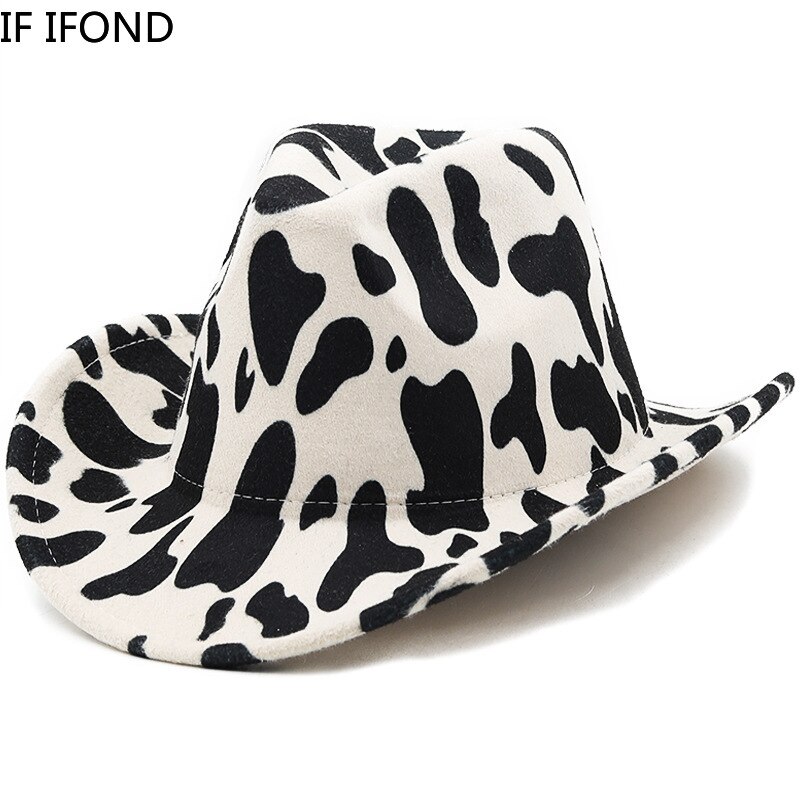 Chapéu de vaqueiro ocidental dos homens da moda padrão de vaca cowgril panamá aba larga bonés de jazz do vintage cavalheiro chapéu de feltro gorras hombre