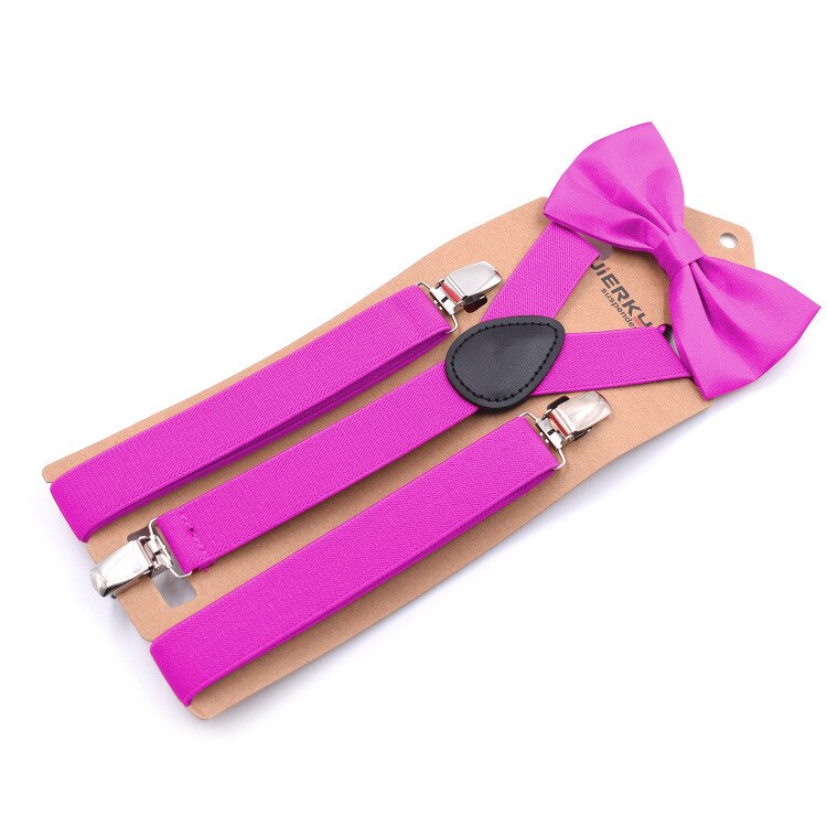 2,5x110 cm Soild Bunte Hosenträger Bowtie einstellen Schön Polyester charmant Y-zurück Hosenträger Erwachsene Schmetterling Gürtel Bogen krawatte Einstellbare: Fuchsie