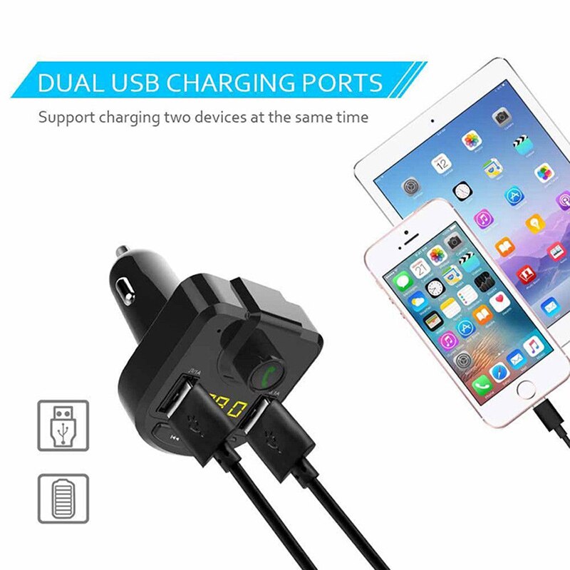 Coche Bluetooth adaptador de Radio inalámbrico cargador USB con LCD MP3 transmisor FM reproductor de manos libres compatible con cargo mientras escuchando a la canción