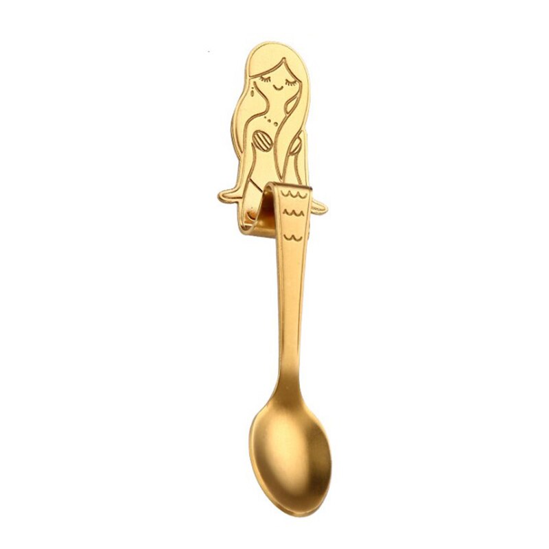 Lange Steel Rvs Roer Mermaid Koffie Lepel Ijs Dessert Thee Lepel Voor Picknick Keuken Bestek Drinken Gadget: Gold