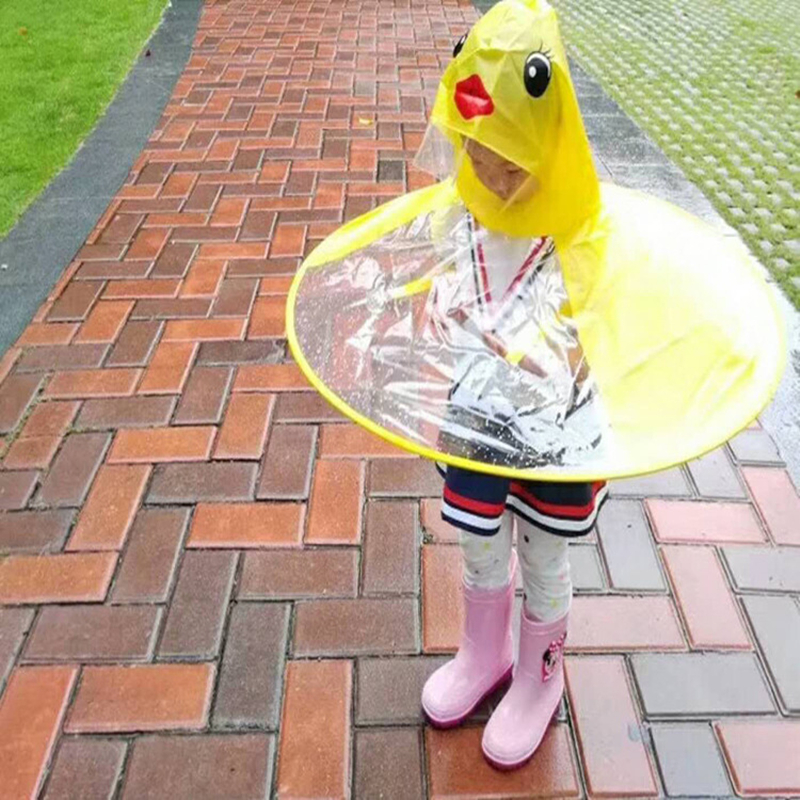 UFO Children Raincoat Cute Yellow Duck Rain Cover Kids Waterproof Rainwear Girl Boy Travel Fishing Hat With Umbrella