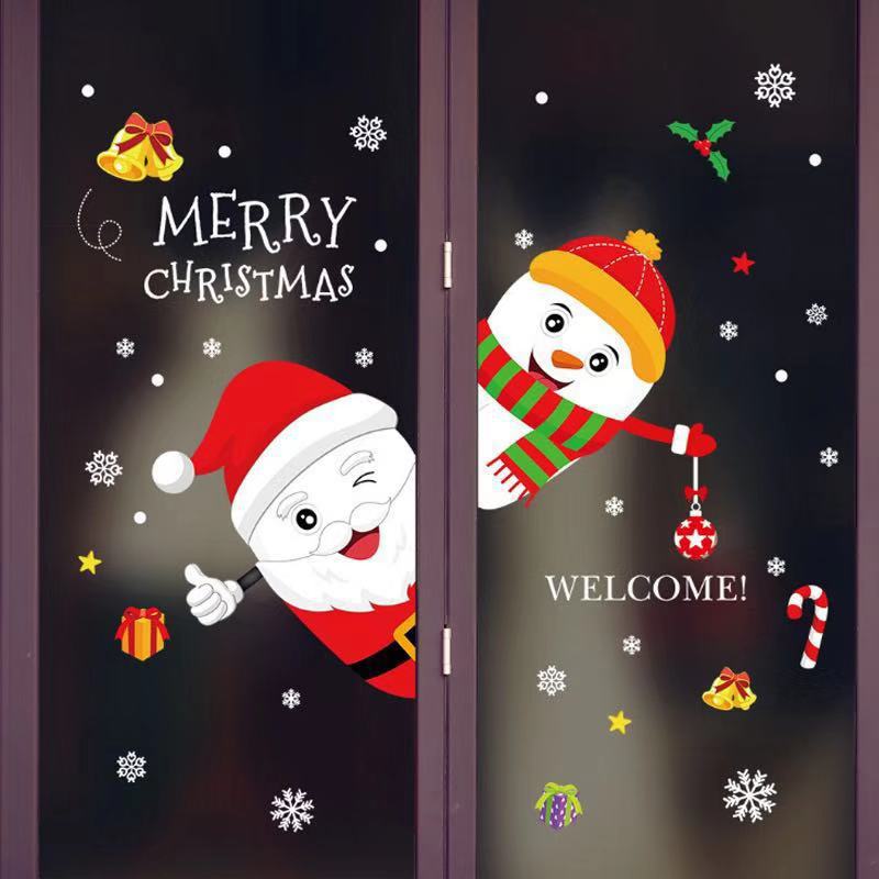 Christmas Ornaments Wall Sticker Cartoon DIY Merry Christmas Glass Wallpaper Christmas Decorations For Home Xmas Year