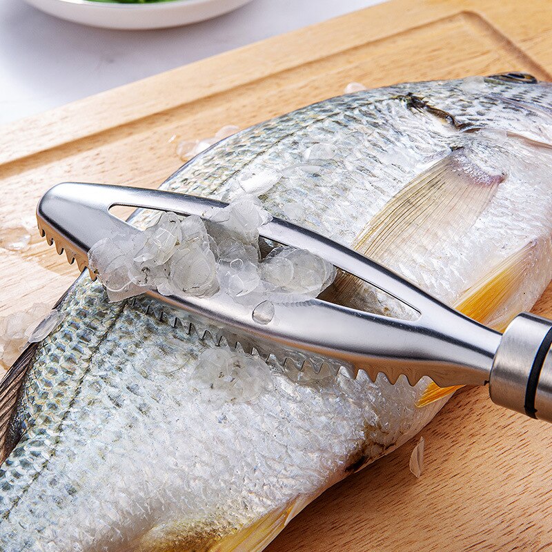 Holaroom Stainless Steel Fish Scales Scraping Grater Seafood Descaler Fish Bone Tweezers Cleaning Peeler Durable Kitchen Gadgets