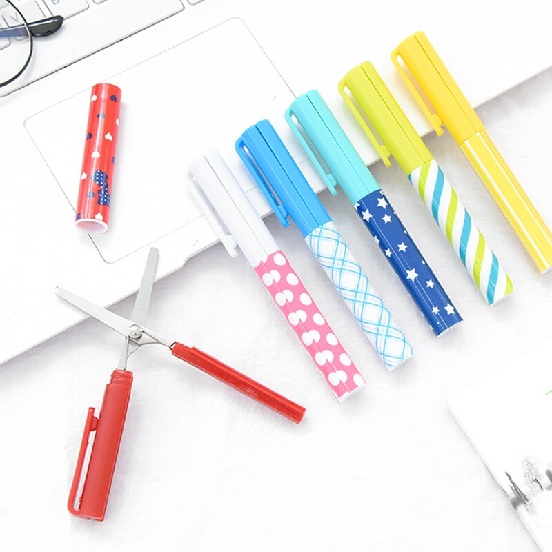 1pcs Random Mini Pen-shaped Small Scissors Pupils Round Head Safety Portable Portable Paper Cutter Mini Trumpet School Supplies